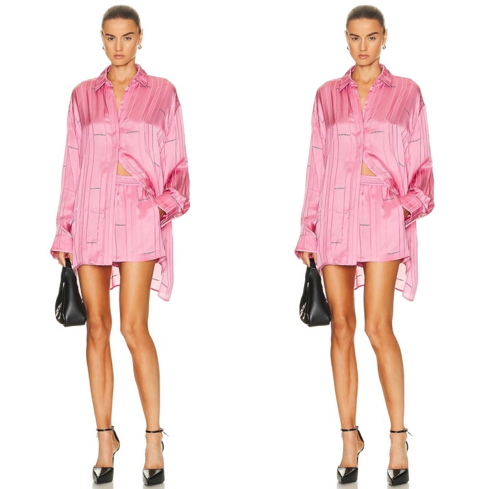 Givenchy Pink Satin Logo Jacquard High Waist Shorts Womens US 2 EUC